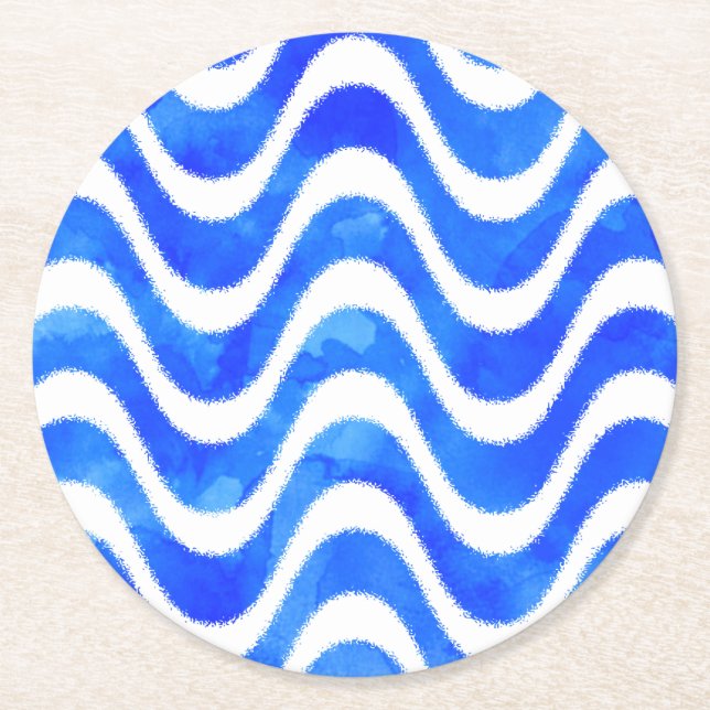 Blå Vinkara dekorativ vattenfärg Underlägg Papper Rund (Framsidan)
