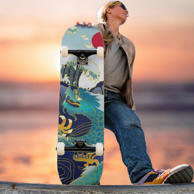 Blå Vinkara Grönten Dragon Red Sol Skateboard (Skapare uppladdad)