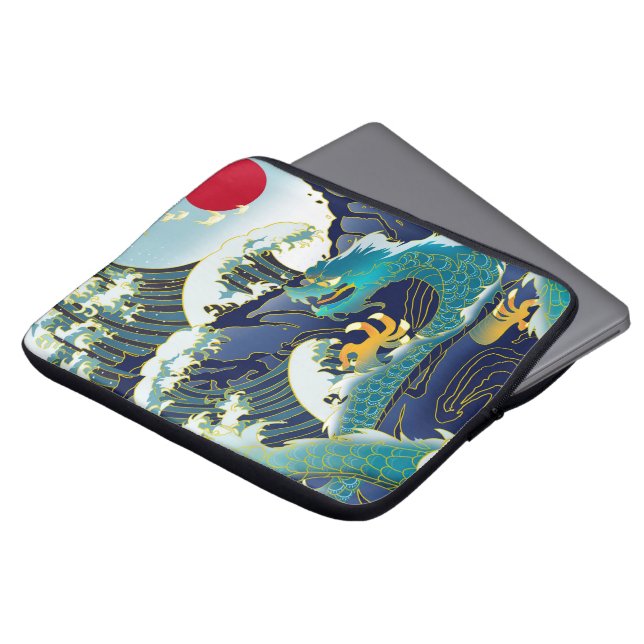 Blå Vinkara Grönten Dragon Red Sol Skateboard Laptop Fodral (Framsida topp)