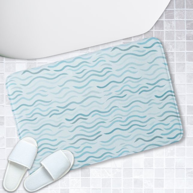 Blå Vinkara havsbottenbottnens bottenplatta Badrumsmatta (Blue Waves Ocean Bathroom Decor Bath Mat)