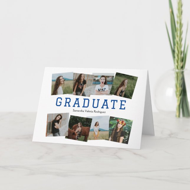 Blå Vinklad Åtta-Foto Grad Invitation Inbjudan (Framsida)