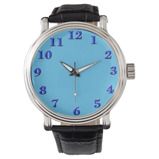 Blå Vintagar, svart läder Armbandsur (Framsida)