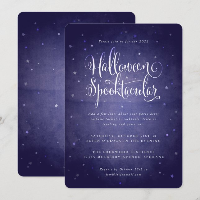 Blå Vintage Åldras Halloween Spooktacular Party Inbjudningar (Fram/baksida)
