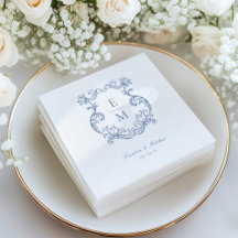 Blå Vintage Barock Monogram Tecken Bröllop