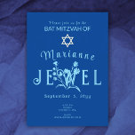 Blå Vintage Bat mitzvah Vild blomma Inbjudningar<br><div class="desc">Vintage, men den moderna blåa bat mitzvah inbjudan med vacker typografi har blommor av vild som du kan flytta och ändra storlek på med din text. Botaniska teckningar kan bytas ut mot färg tillsammans med dina bokstäver. Byt lätt bakgrunden till färg på denna enkla och unika bat mitzvah inbjudan. Den...</div>