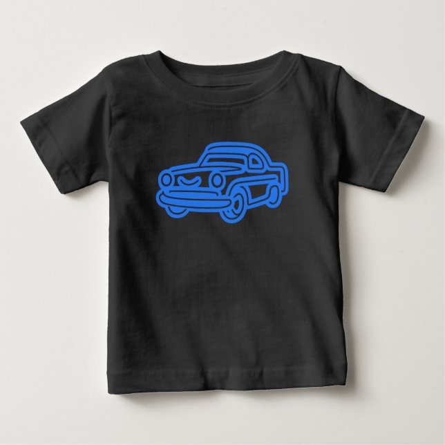 Blå Vintage Bil Illustration T Shirt (Framsida)