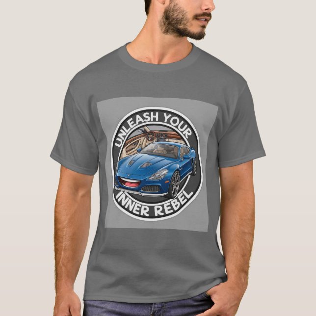 Blå Vintage Bil T Shirt (Framsida)