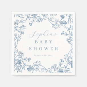 Blå Vintage Blommig Bebis Babyshower Pappersservett