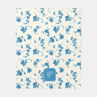 Blå Vintage Blommig Personlig Monogram Fleecefilt