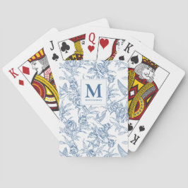Blå Vintage Blommig Toile de Jouy Fransk Monogram Casinokort
