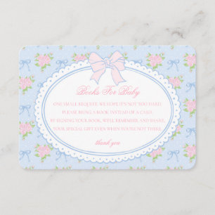 Blå Vintage Blommiga Böcker för Baby Inbjudan Info