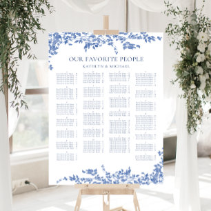 Blå Vintage Blommigt Alfabetiskt säte i Bröllop Poster