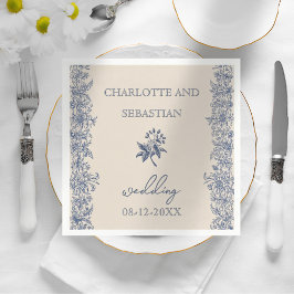 Blå vintage blommigt bröllop pappra blöjor pappersservett