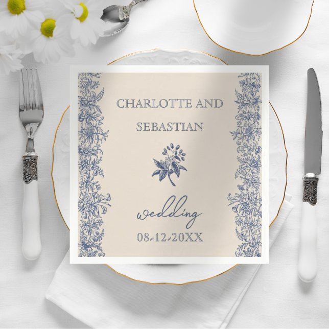 Blå vintage blommigt bröllop pappra blöjor pappersservett (Skapare uppladdad)