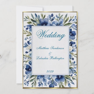 Blå vintage, blommigt Bröllop Vit Inbjudningar