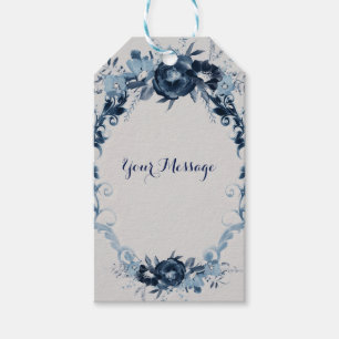 Blå Vintage Blommor Elegant Blommig Bröllopspresen Presentetikett