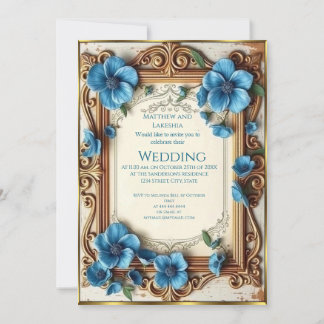 Blå Vintage Bröllop Vacker blomster Fransk Inbjudningar