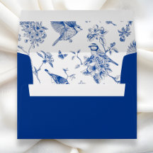 Blå Vintage Chinoiserie blomfågel