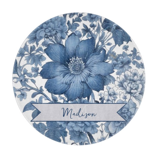 Blå Vintage Chinoiserie Blommigt Personlig (Framsidan)