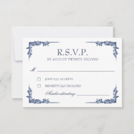 Blå Vintage Crest Monogram RSVP OSA Kort