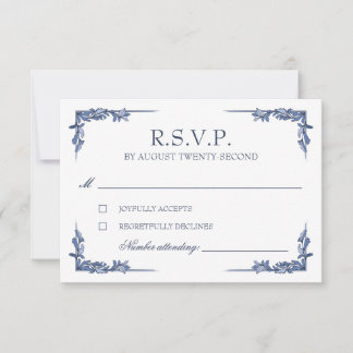 Blå Vintage Crest Monogram RSVP OSA Kort