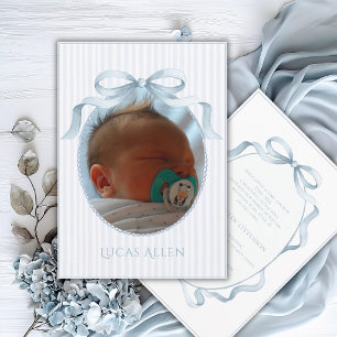 Blå Vintage Elegant Födelseannons för Baby Pojke Inbjudningar