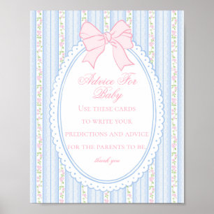 Blå Vintage Fancy Blommig Råd för Baby Shower Poster