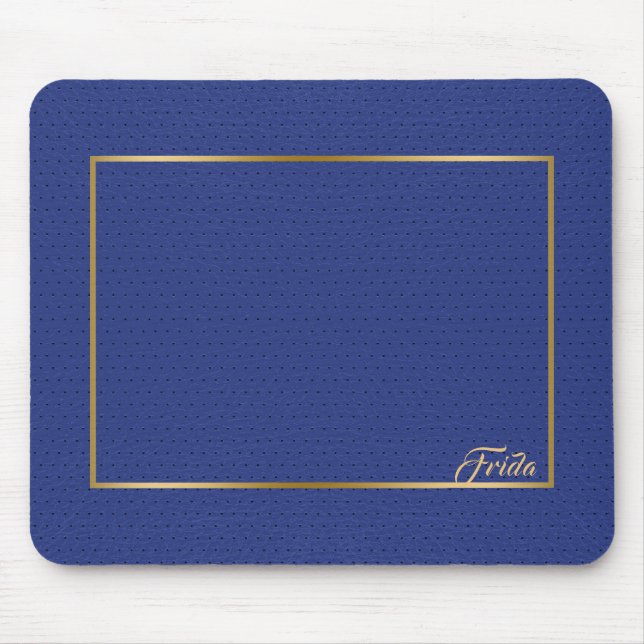 Blå Vintage Faux Leather Guld Gräns Ram Musmatta (Framsidan)