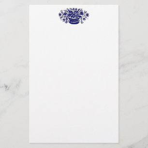 Blå Vintage Flower Basket Stationery Brevpapper