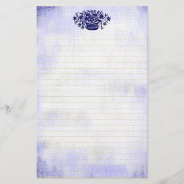 Blå Vintage Flower Faux Canvas Linten Stationery Brevpapper