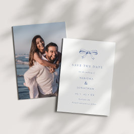 Blå Vintage Fow Bröllop Spara Datumet