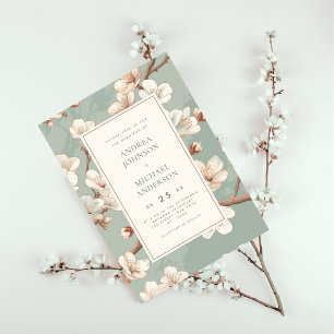 Blå Vintage Japansk Cherry Blommar Bröllop Inbjudningar