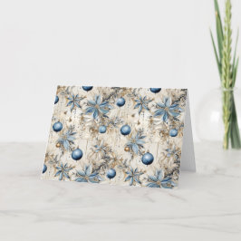 Blå Vintage Julblommor Helgkort