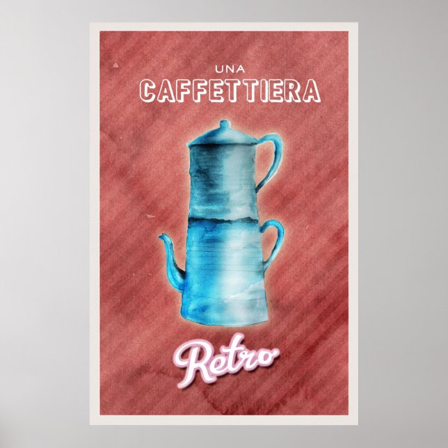 Blå Vintage Kaffepanna Poster (Framsidan)