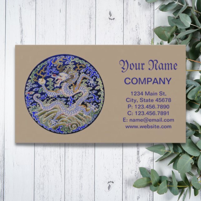 blå vintage kinesisk tatuering Embroidery draon Visitkort (blue vintage Chinese tattoo Embroidery dragon Business Card)