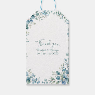 blå Vintage Kustsjöfartsblå blomsterHochzeit Presentetikett