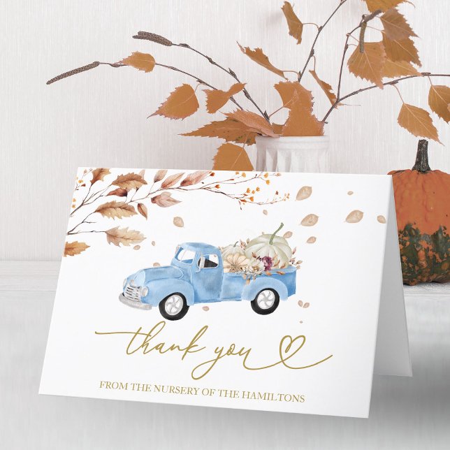 Blå Vintage Lastbil Fall Baby Shower Tack (Skapare uppladdad)