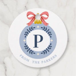 Blå Vintage, monogram julklapp för prydnadsfavorit Gåvor Etiketter