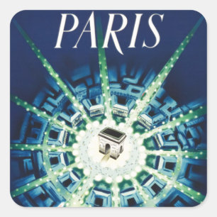 Blå Vintage Paris Fransk Luft Travel Europe Fyrkantigt Klistermärke