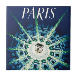 Blå Vintage Paris Fransk Luft Travel Europe Kakelplatta
