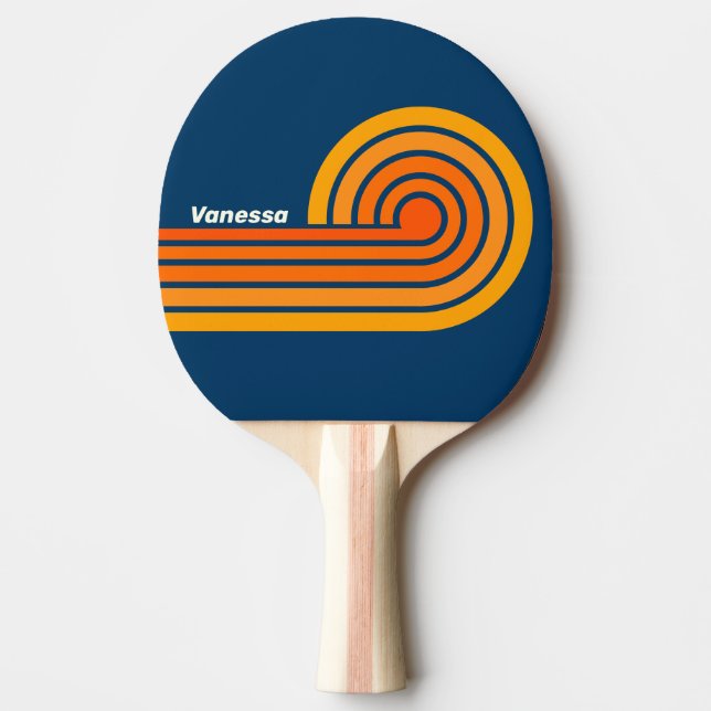 Blå Vintage Ränder med Namn Pingisracket (Framsidan)