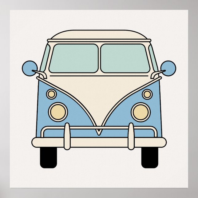 Blå Vintage Retro Husbil Buss Poster (Framsidan)