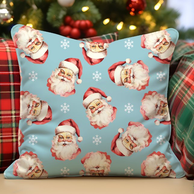 Blå Vintage Retro Tomte Jul Kudde (Skapare uppladdad)