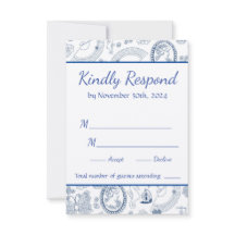 Blå Vintage Romance RSVP-kort