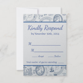 Blå Vintage Romance RSVP-kort OSA Kort