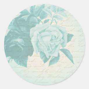 Blå vintage ros flickaktig & feminin blommig dekal runt klistermärke
