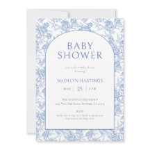 Blå Vintage Toile De Jouy Pojke Baby Shower