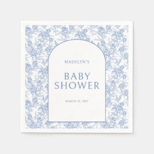 Blå Vintage Toile De Jouy Pojke Baby Shower Pappersservett