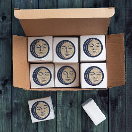 Blå Vintagen Celestial i den sovande Måne-magiska  Runt Klistermärke