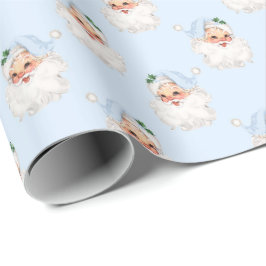 Blå Vintagen jultomte på Solid Blue Presentpapper